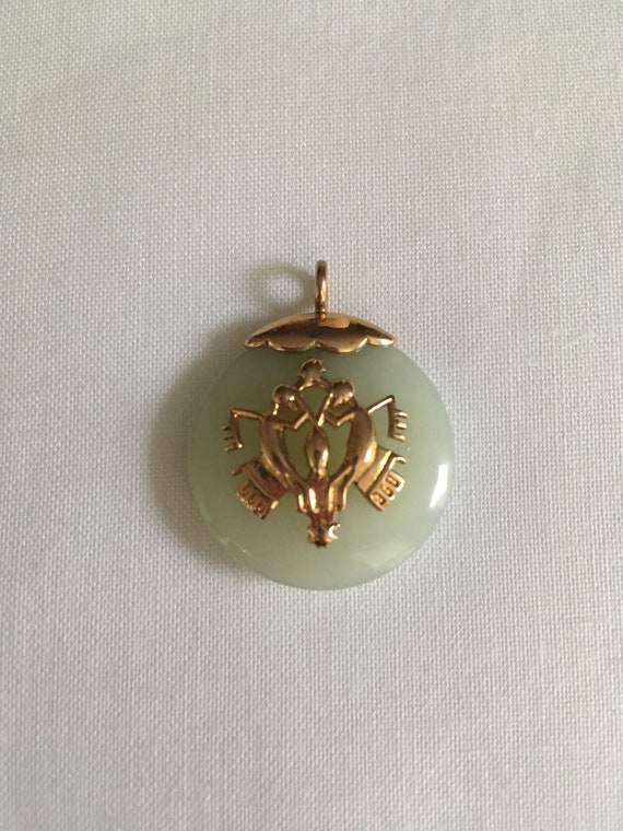 Vintage Jade Pendant with 18K Yellow Gold Emblem - image 3