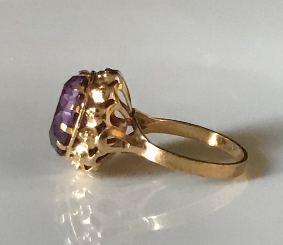 Vintage Mid Century 18K Gold Cocktail Ring with F… - image 3