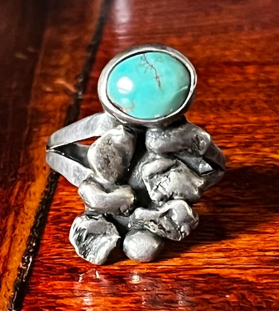 Vintage Sterling Silver Turquoise Ring - image 2