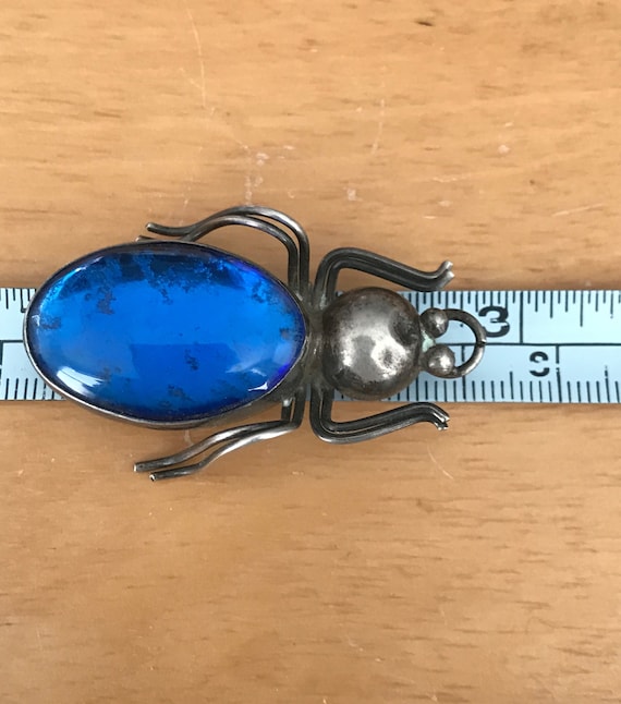 Vintage Czech Blue Glass Spider Brooch - image 9