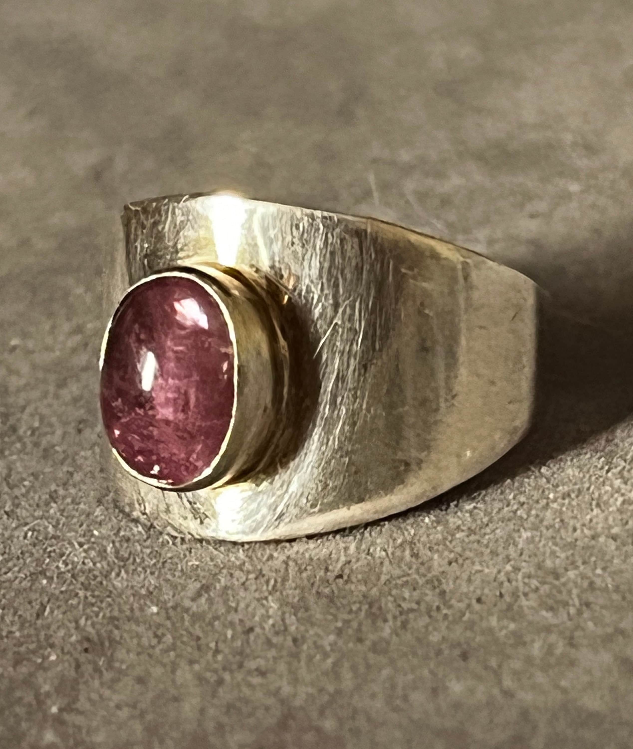 Bague en argent sterling avec cabochon rose ovale serti clos Etsy France