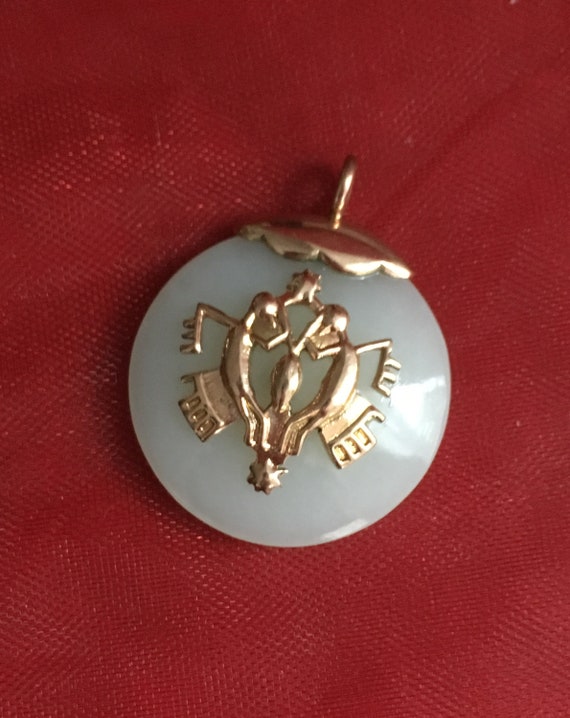 Vintage Jade Pendant with 18K Yellow Gold Emblem - image 1