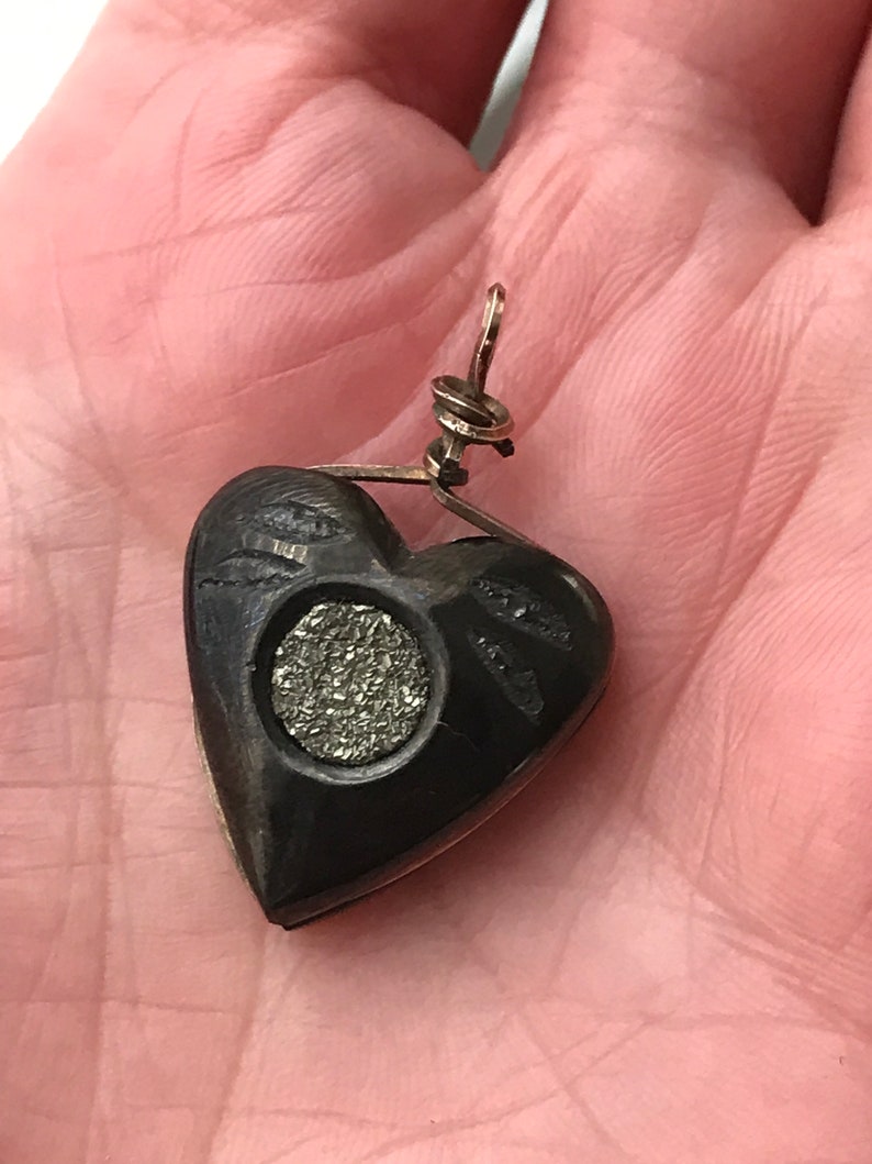 Antique Victorian Black Heart Pendant Charm