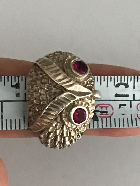 Vintage Sterling Silver Owl Ring with Sparkly Rub… - image 7