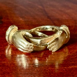 Vintage Estate 14K Gold Diamond Interlocking Puzzle Fede Gimme Style Ring