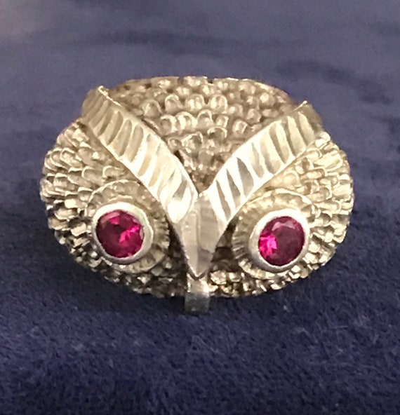 Vintage Sterling Silver Owl Ring with Sparkly Rub… - image 1