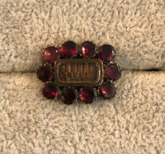 Antique Vermeil Garnet Memorial Mourning Brooch w… - image 9