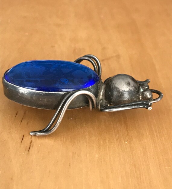 Vintage Czech Blue Glass Spider Brooch - image 6