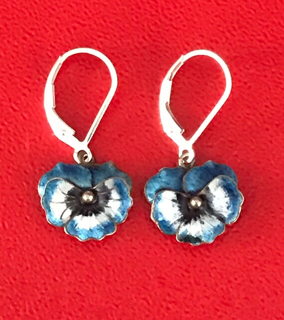 Vintage Sterling Silver Enamel Pansy Earrings