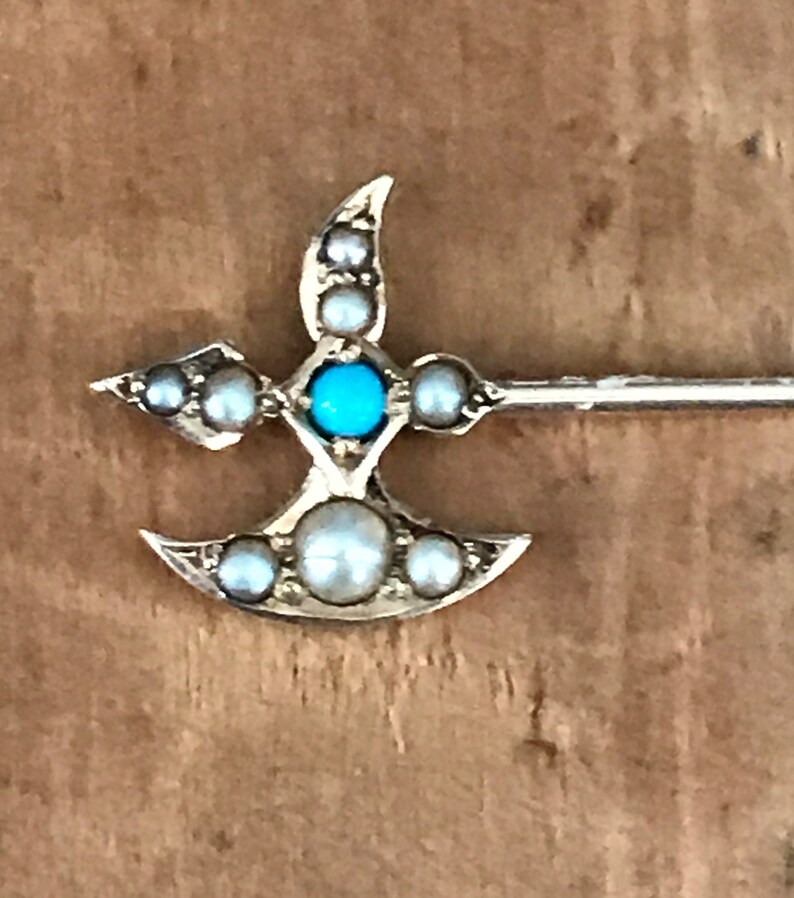 Antique 14K Yellow Gold Turquoise Seed Pearl Stick Pin
