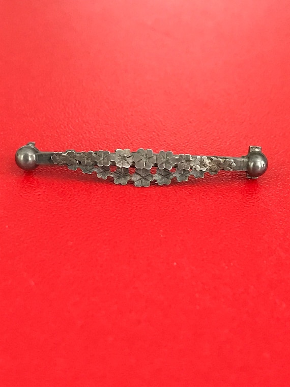 Antique Victorian Sterling Silver Floral Bar Pin H