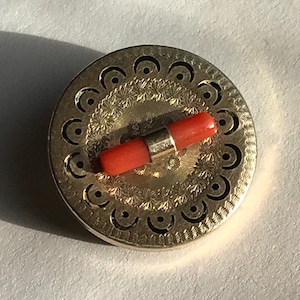 Antique Gold Filled Pin Pendant with Coral and Enamel
