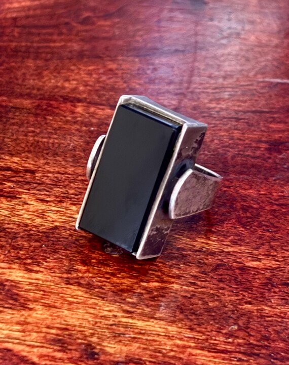Handsome Sterling Silver Rectangular Black Onyx R… - image 1