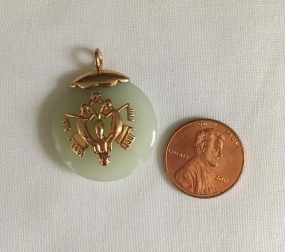 Vintage Jade Pendant with 18K Yellow Gold Emblem - image 9