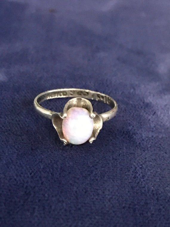 Dainty Vintage Sterling Silver Faux Opal Ring Mar… - image 2