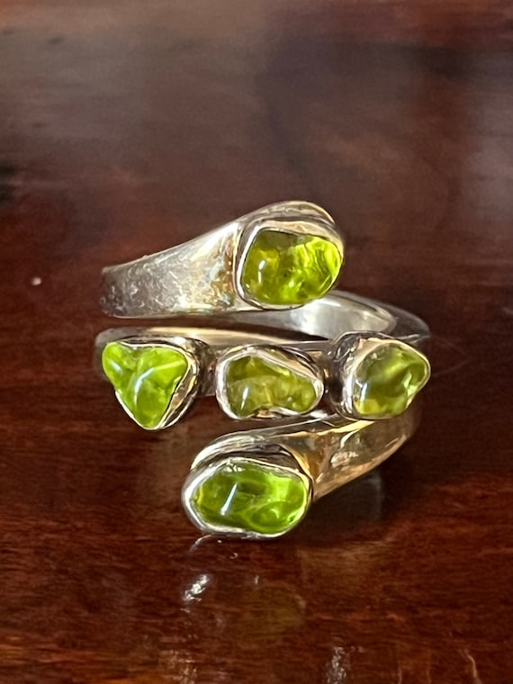 Unique Sterling Silver Peridot Ring Marked Lilly … - image 1