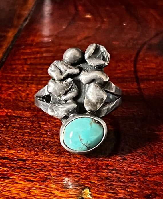 Vintage Sterling Silver Turquoise Ring - image 1