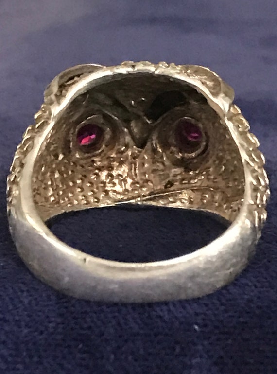 Vintage Sterling Silver Owl Ring with Sparkly Rub… - image 3