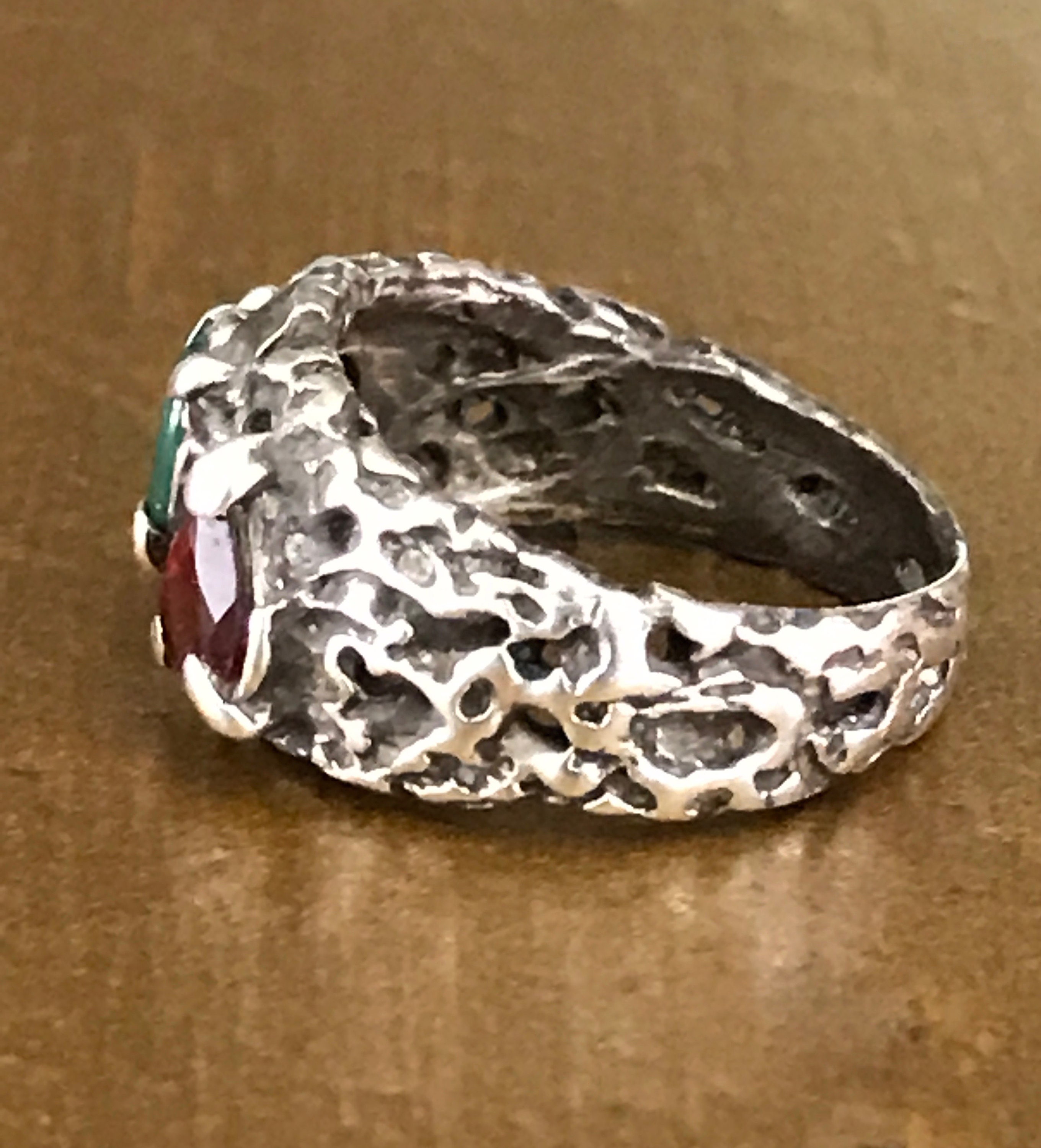 Bague Moderniste Argent 925 Avec Pierre Dure Verte - Taille 54 - Occasion Très Bon état