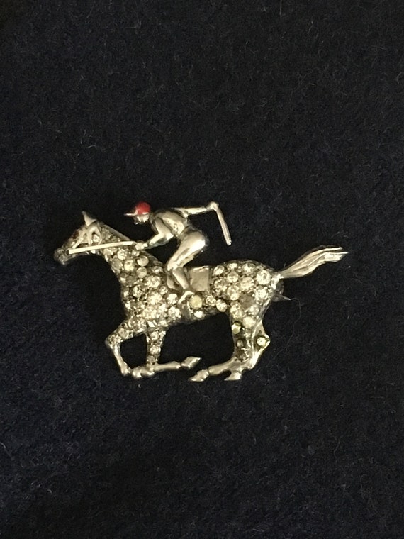 Antique Silver Equestrian Brooch Silver with Rhine