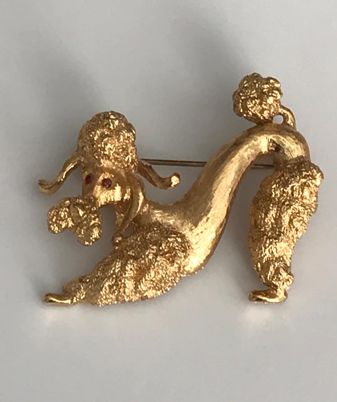 Vintage Gold Tone Monet Poodle Pin With Red Stone Eyes - Etsy