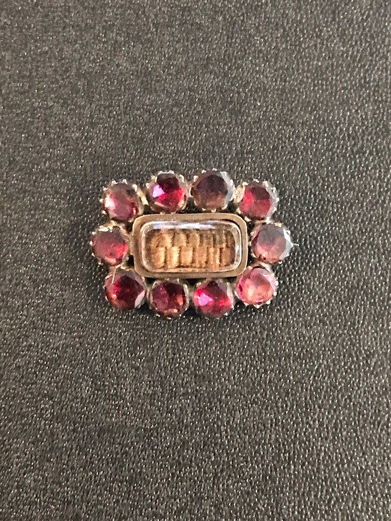 Antique Vermeil Garnet Memorial Mourning Brooch w… - image 8