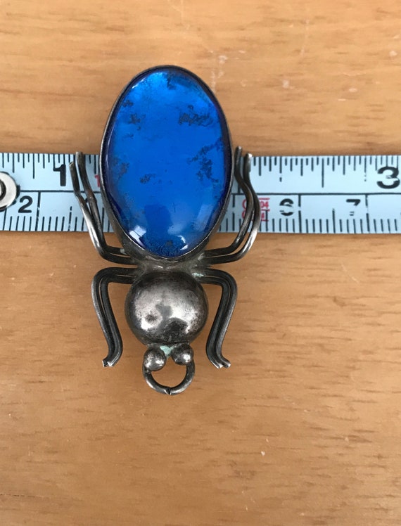 Vintage Czech Blue Glass Spider Brooch - image 10