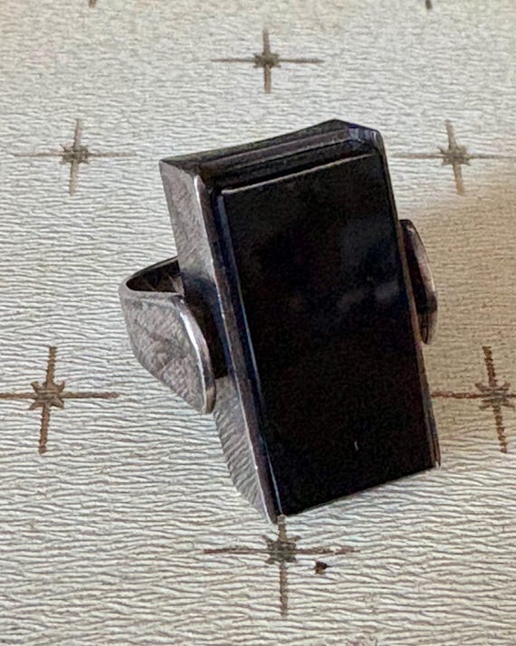 Handsome Sterling Silver Rectangular Black Onyx R… - image 10