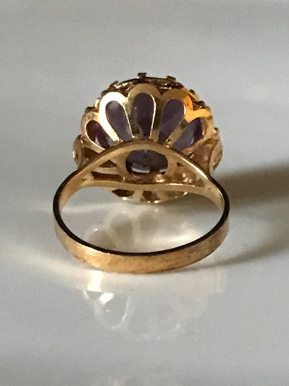 Vintage Mid Century 18K Gold Cocktail Ring with F… - image 4