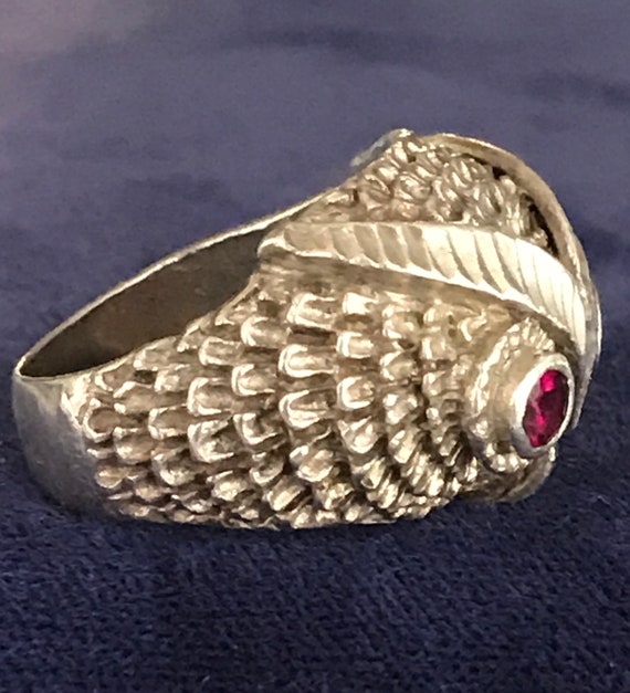 Vintage Sterling Silver Owl Ring with Sparkly Rub… - image 4