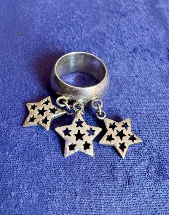 Vintage Heavenly Sterling Silver Three Star Charm Ring