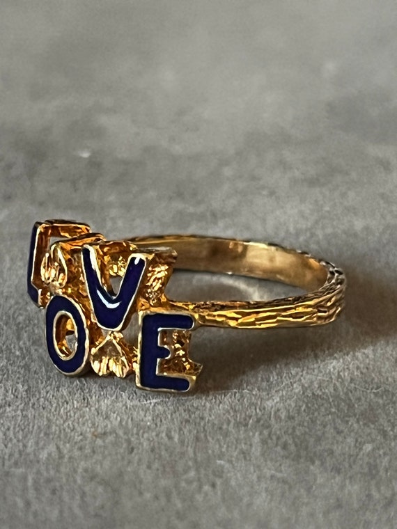 Unique Vintage 18K Gold and Enamel 1970's LOVE Ri… - image 3