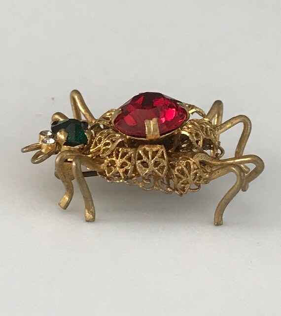 Broche Araignée Ancienne Laiton Et Pierre Verte Numérotée 162 - Occasion Bon état