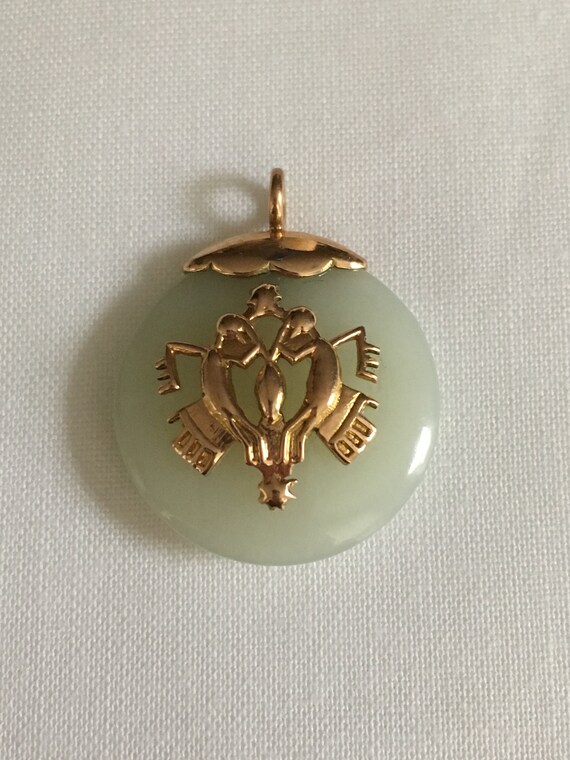 Vintage Jade Pendant with 18K Yellow Gold Emblem - image 2