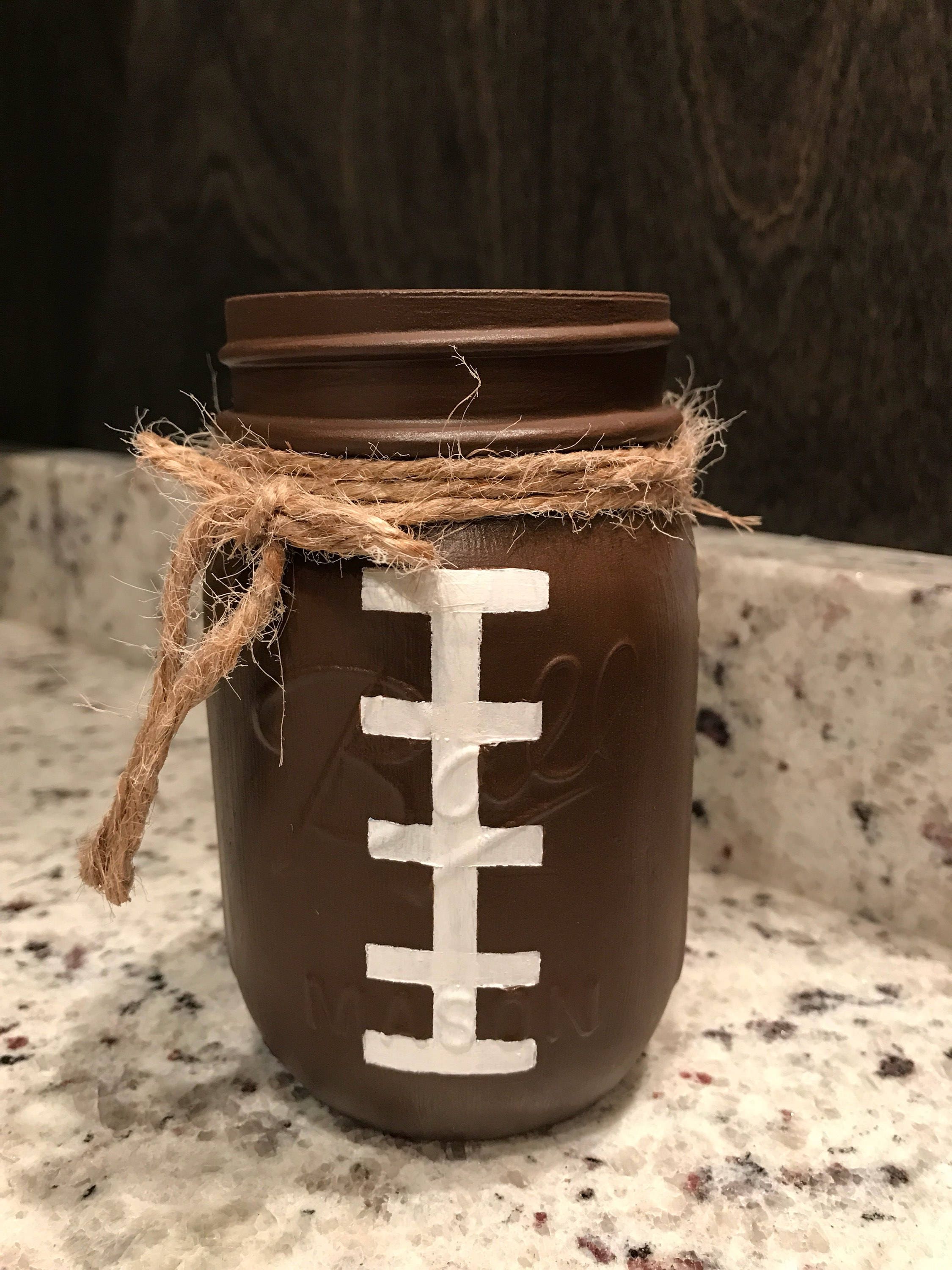 football mason jar / handpainted mason jar / football decor / Etsy