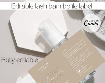 Lash shampoo/ lash cleanser/ Lash bath bottle label/sticker template *** Fully editable *** digital download