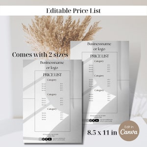 Price list - editable template - beauty/ spa/ lash/ PMU/ hair/ nails - digital download