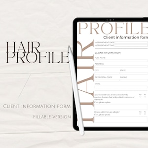 Hair profile client information form/ Hair client record/  Hairstylist Hairdressers Client Record DIGITAL DOWNLOAD