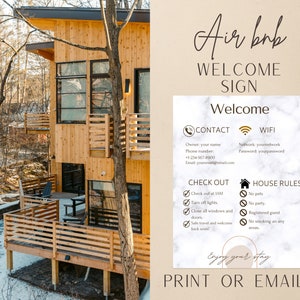 Szablon znaku powitalnego Airbnb | Poradnik powitalny Airbnb | znak z instrukcjami wymeldowania wynajmu | Zasady domu | Szablon znaku Wi-Fi | Szablon Canva