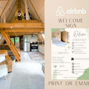 Szablon znaku powitalnego Airbnb | Poradnik powitalny Airbnb | znak z instrukcjami wymeldowania wynajmu | Zasady domu | Szablon znaku Wi-Fi | Szablon Canva