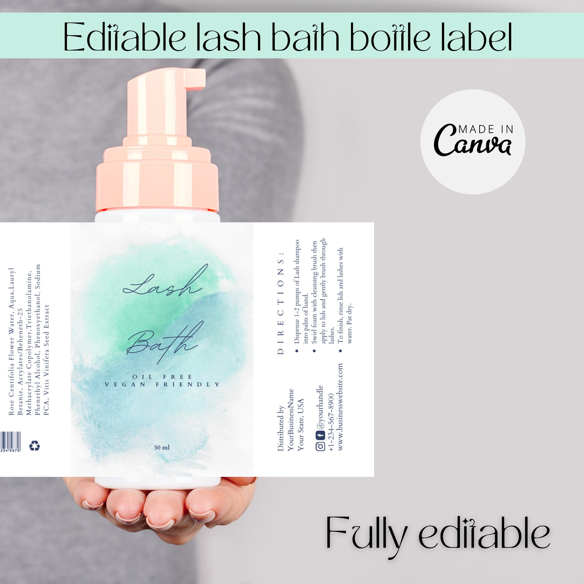 Lash Shampoo/ Lash Cleanser Bottle Label/sticker Template Etsy