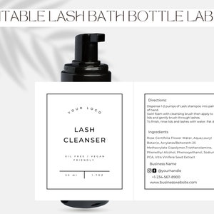 Lash shampoo/ lash cleanser bottle label/sticker template *** Fully editable *** digital download