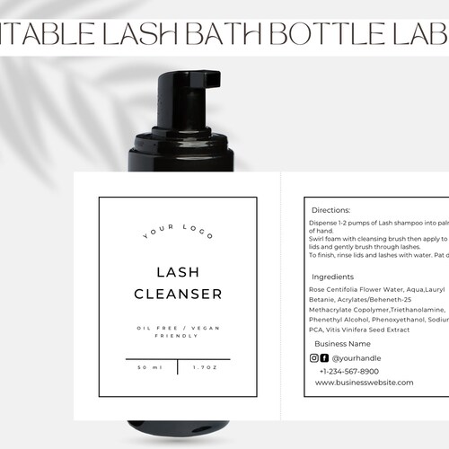 Lash Shampoo/ Lash Cleanser Bottle Label/sticker Template Etsy