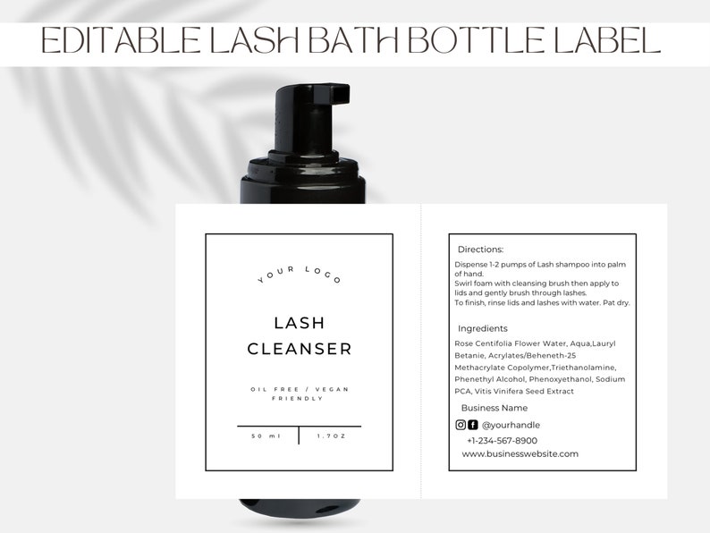 Lash Shampoo/ Lash Cleanser Bottle Label/sticker Template Etsy