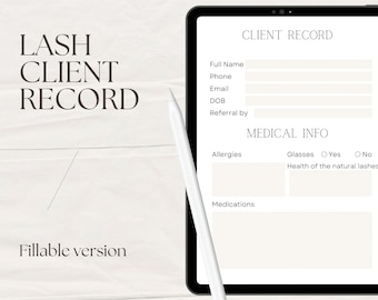 Eyelash extensions client record book/ Lash client record/ Lash Mapping, Esthetician Client Record DIGITAL DOWNLOAD