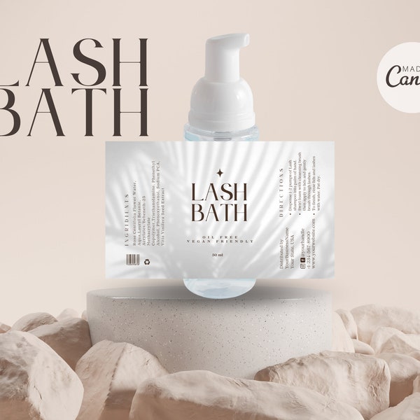 Lash shampoo/lash bath cleanser bottle label/sticker template *** Fully editable *** Instant download and unlimited use / Canva template