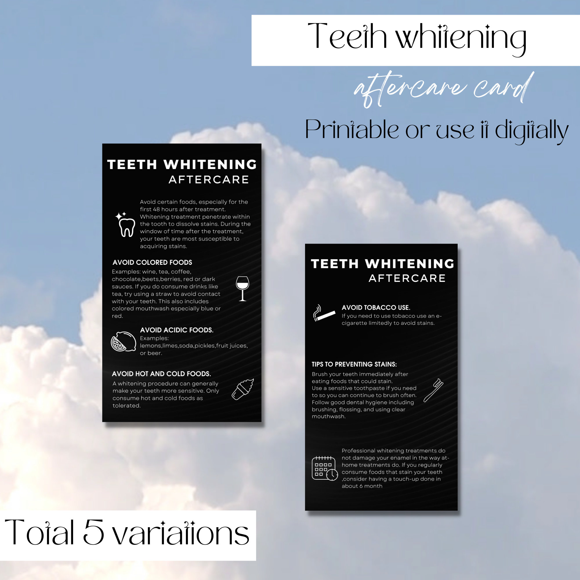 Teeth Whitening Aftercare Card *** Templates - Not Editable *** Instant  Download *** Printable