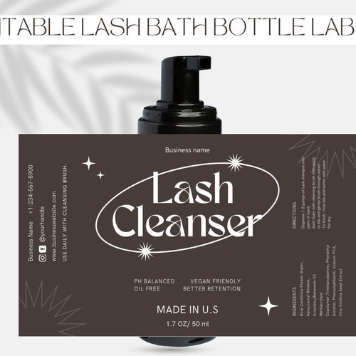 Lash Bath Label Template Editable Eyelash Shampoo Bottle Etsy