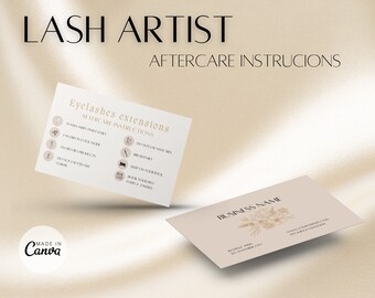 Beige Lash Aftercare Card - Lash Extensions Care Card - Beauty salon Aftercare Card - Digital Electronic Care Card - Minimalist Neutral