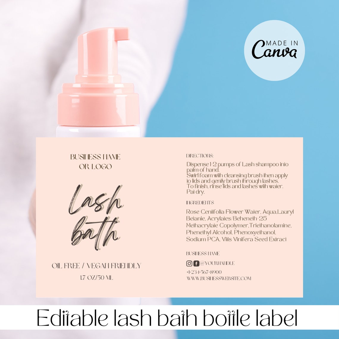 Lash Shampoo/ Lash Cleanser/ Lash Bath Bottle Label/sticker Template